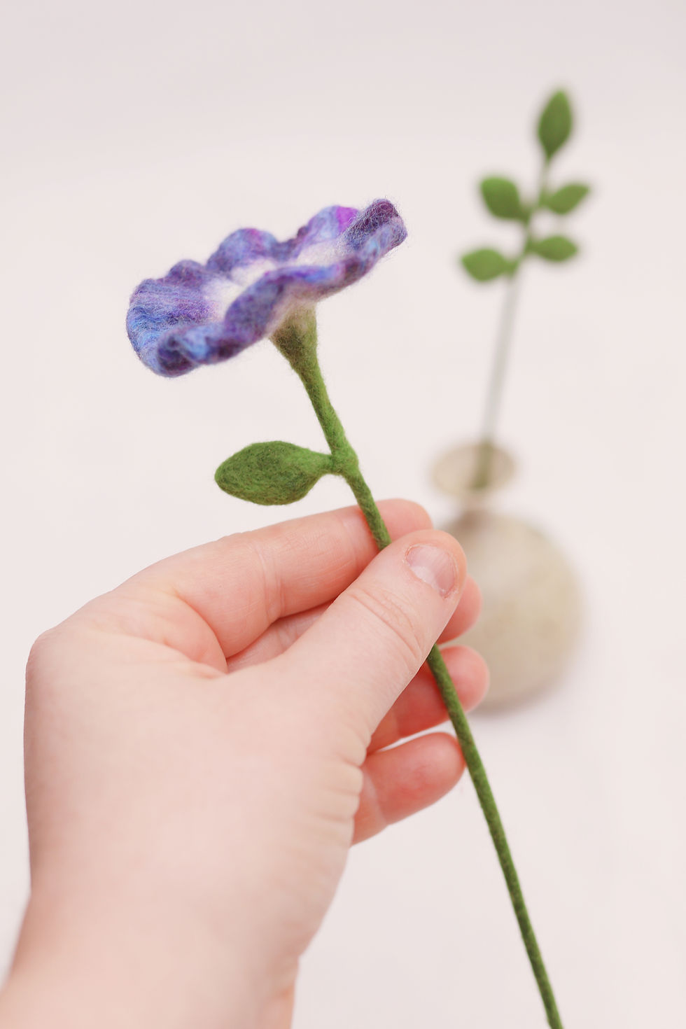 Thumbnail: Blue-Purple Felted Flower with Five-Leaf Stem bouquet