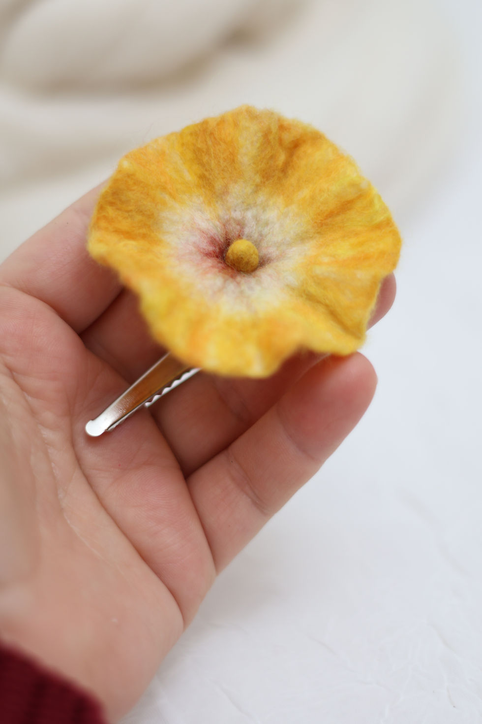 Thumbnail: Hair Clip — Yellow Felted Flower - One of a kind