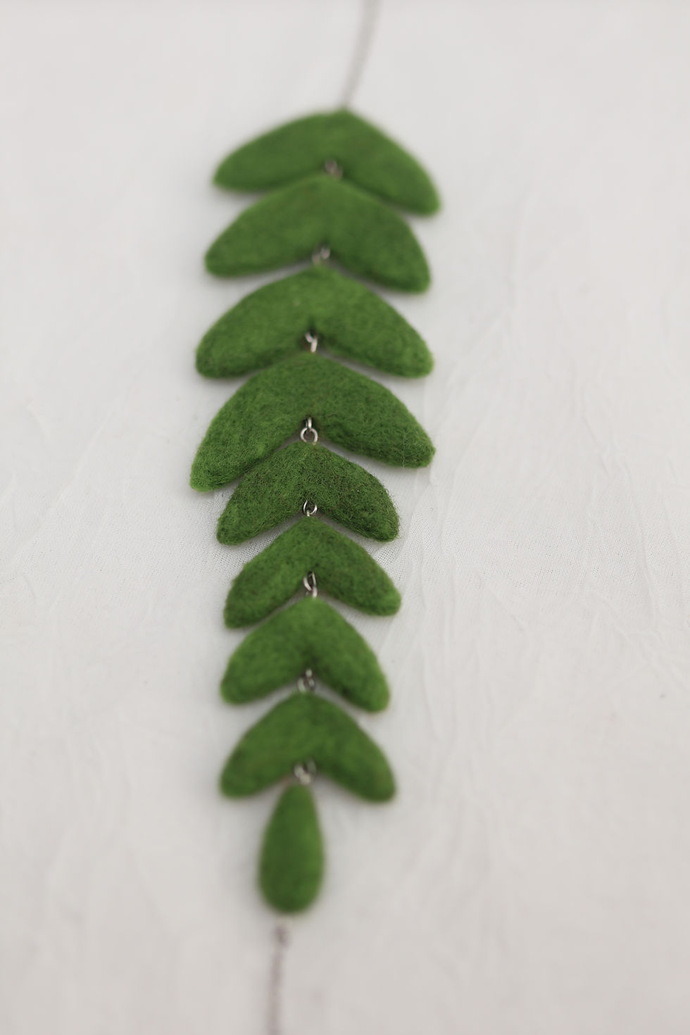 Thumbnail: Long felted fern light green Statement Necklace