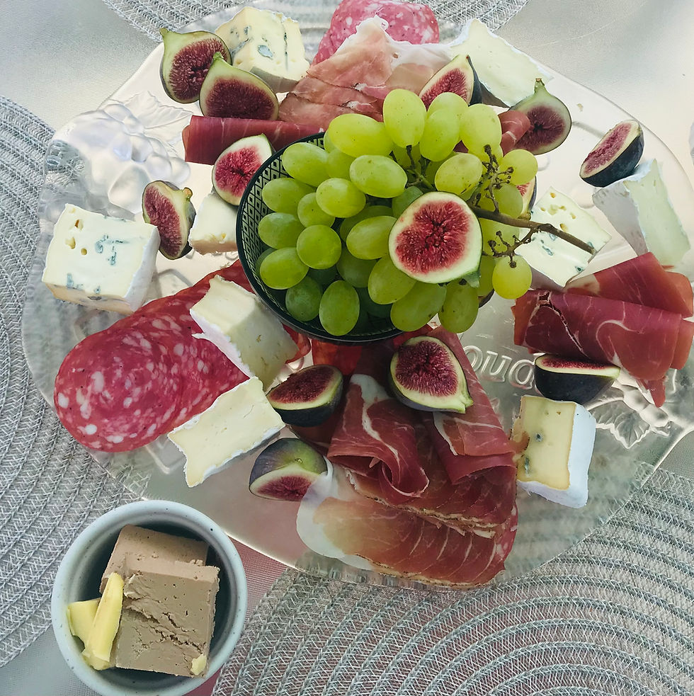 High angle view of an array of exquisite French dishes included in a wedding menu