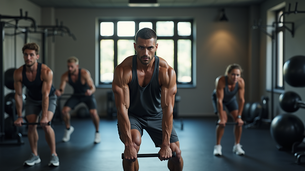 High angle view of a fitness class performing HITT training