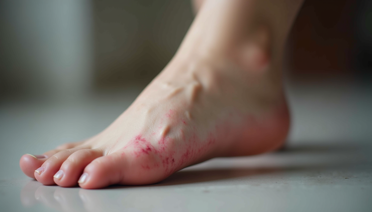 Close-up view of a foot showing the heel area with inflammation