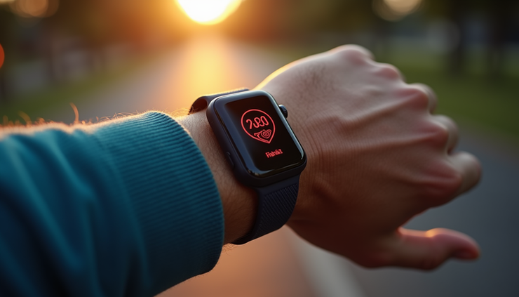 Close-up view of a smartwatch displaying heart rate during a high-intensity workout
