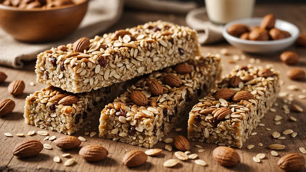 Close-up of energy bars made with oats and nuts