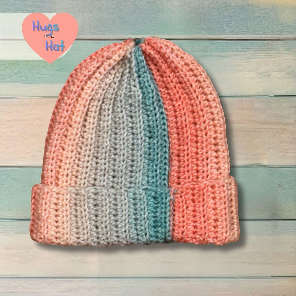 Handmade crochet beanie in cotton wool mix in ombre peach blue white pink blue soft acrylic, super soft beanie for children