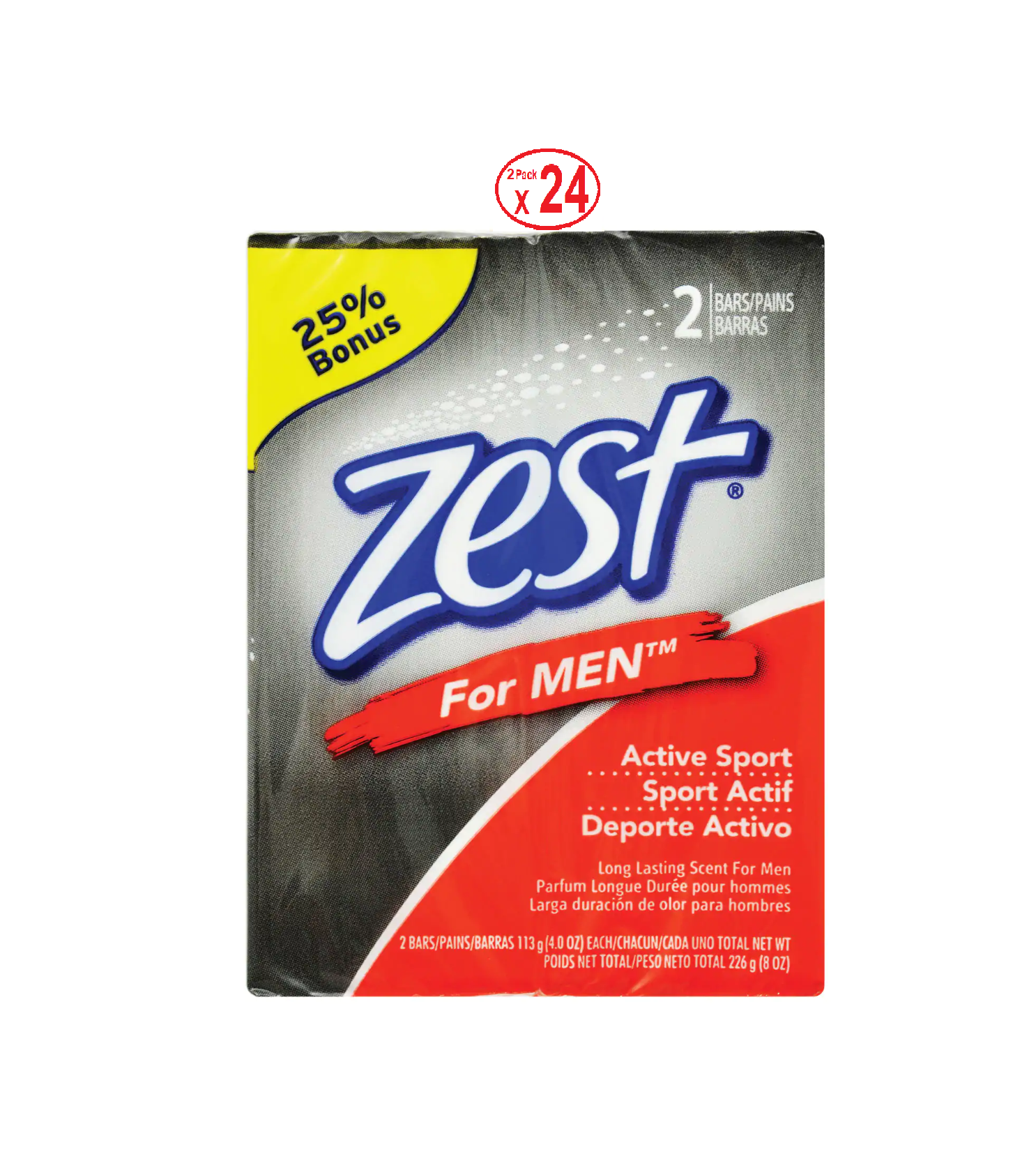Zest for Men Active Sport Soap, 2-Bar Packs