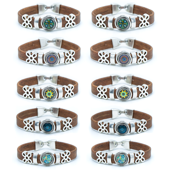 Rustikales Korkarmband mit Glasperlen — grün