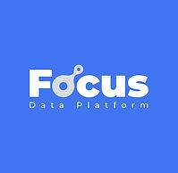 A logo for a company called Focus Data Platform with bold lettering and a blue, white and gray color palette, created with Wix Logo Maker