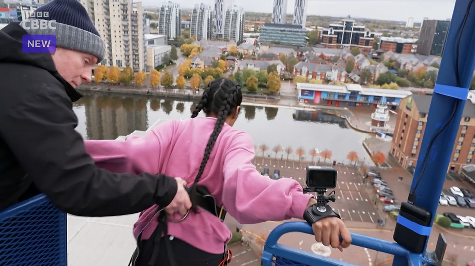 Blue Peter presenter Shini about to jump at Salford Quays