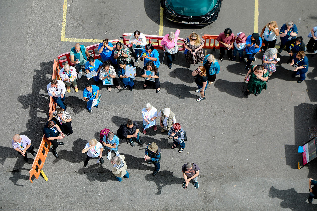 Crowd watching the abseil at St Helier Hospital Abseil 2026