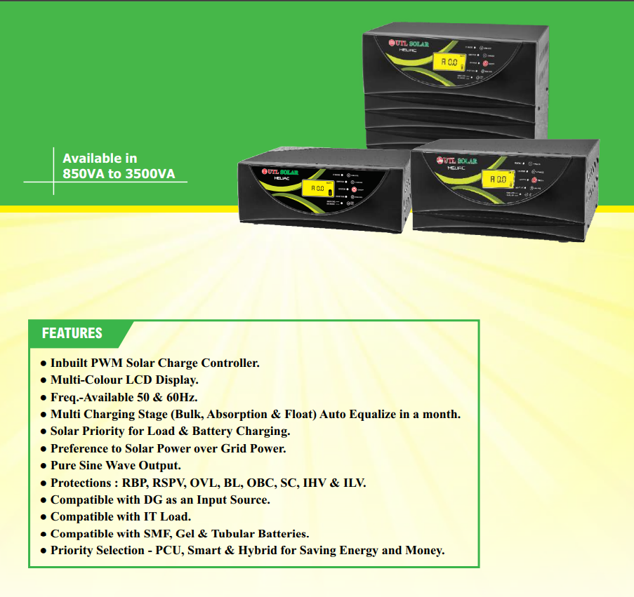 Thumbnail: UTL Heliac 2.2KVA/24V Smart Solar PCU For Home - With PWM Charger