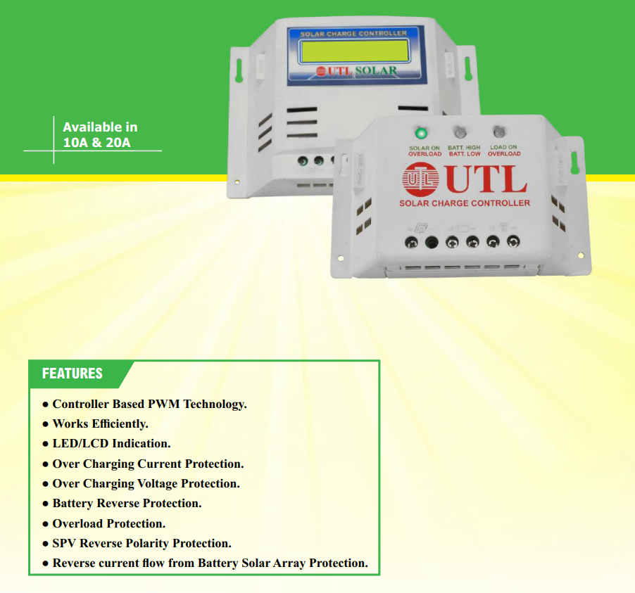 Thumbnail: UTL 20A PWM Solar Charge Controller - Support 12V/24V Solar Panel