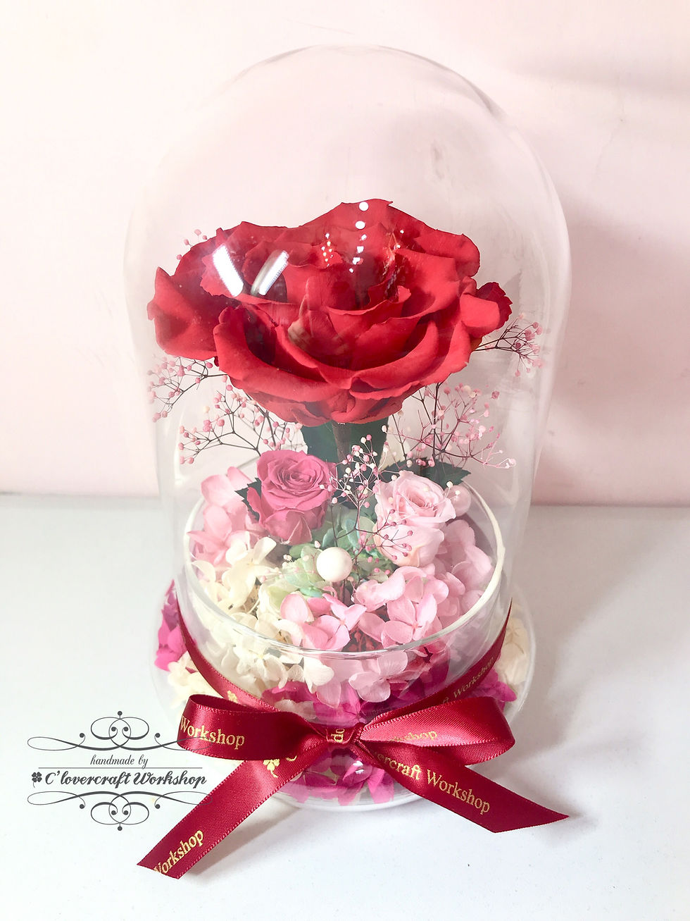 縮圖：Preserved flower保鮮花系列-厄瓜多爾玫瑰圓玻璃瓶（大）