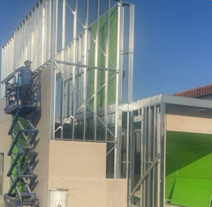 A steel frame being erected