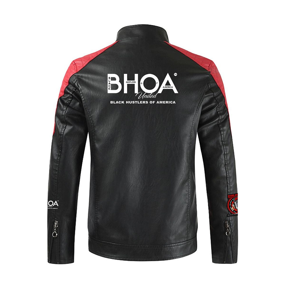 Thumbnail: Men's Stand-up Collar Block Slim-fit Leather Jacket