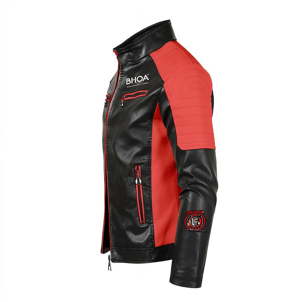 Thumbnail: Men's Stand-up Collar Block Slim-fit Leather Jacket