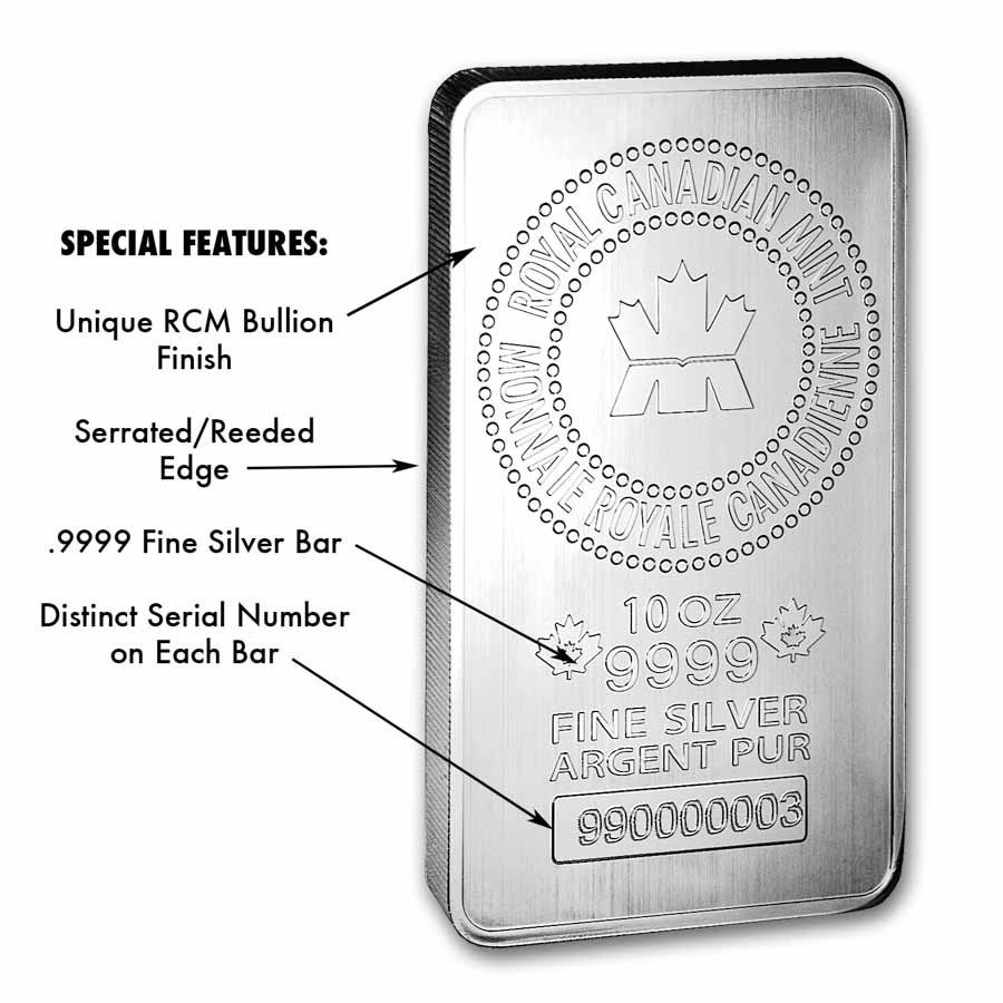 Thumbnail: 10 oz Silver Bar - Royal Canadian Mint (.9999 Fine, New Style)
