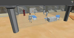 (Museum Interior) Player must kill the 4 scientists and break out of the glass room