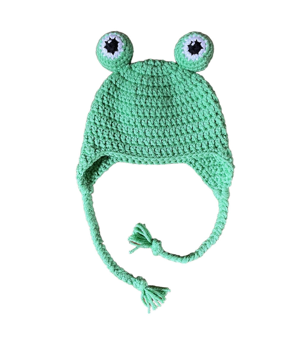 Thumbnail: Tree Frog Earflap Hat with crown or flower for Him and Her - crochet Ftog hat pe