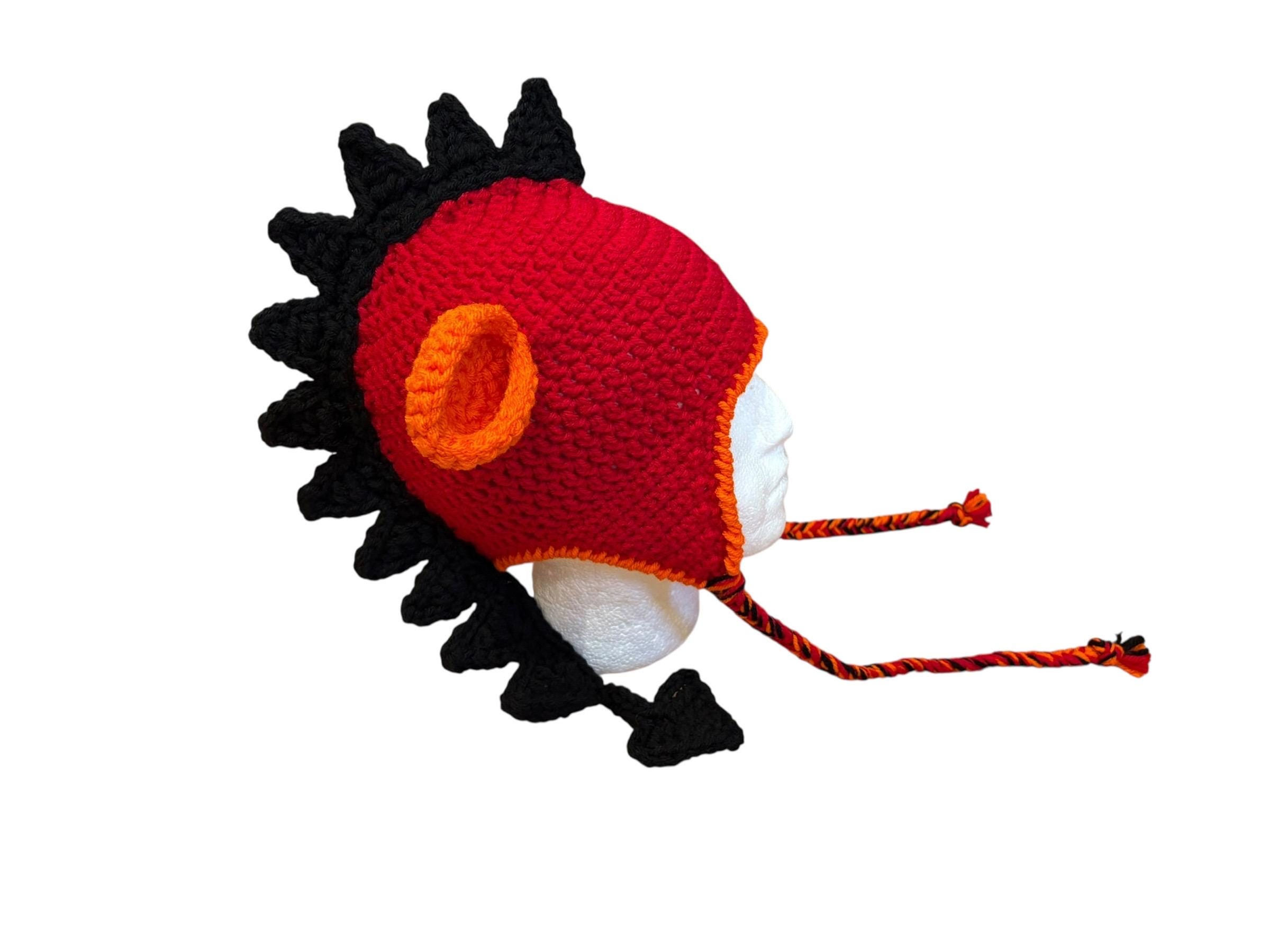 Crocheted Fire Dragon Hat: Warm Earflap Beanie with Braids