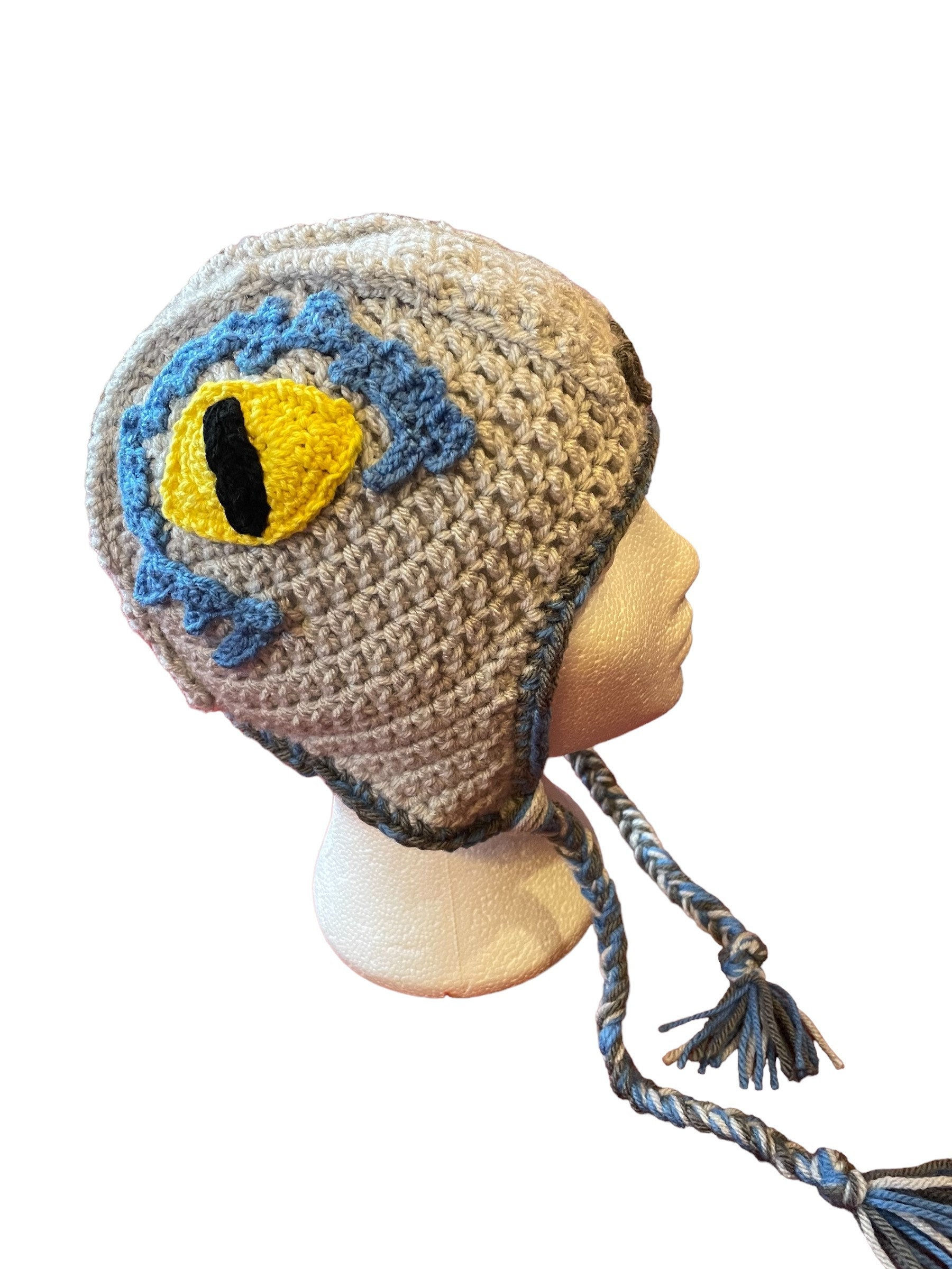 Raptor Dinosaur hat Blue Raptor Dinosaur hat with earflaps and braids