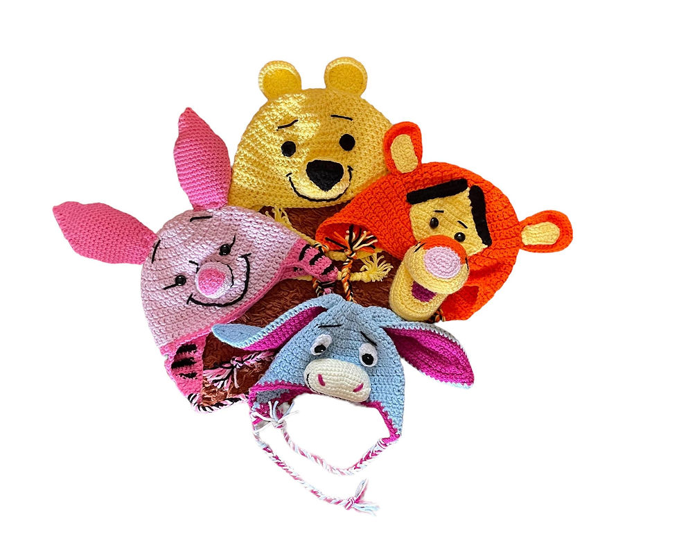 Thumbnail: Piglet hat with earflaps and braids for baby, kids and adults - Cute Winnie The 