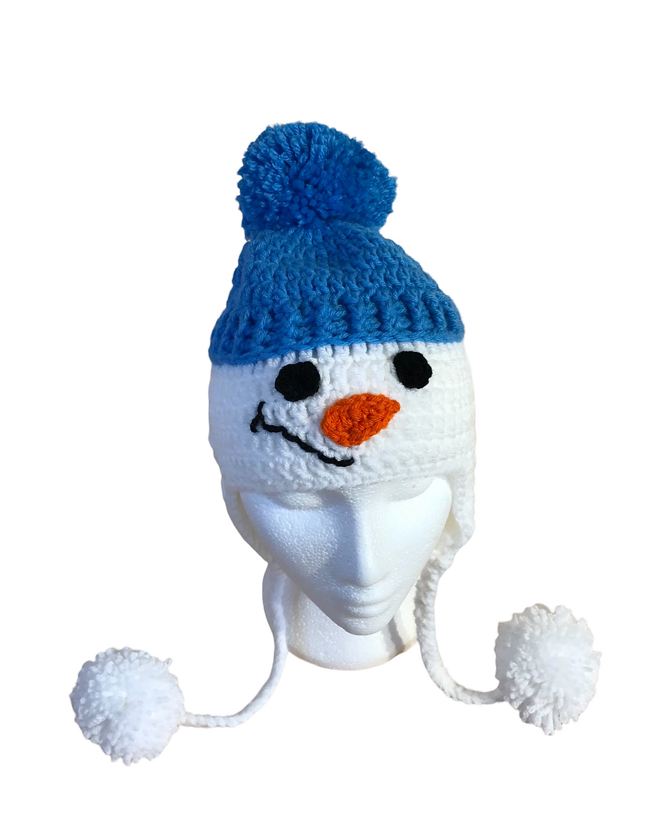 Thumbnail: Snowman Hat with ear flaps and braids in your choice of colour