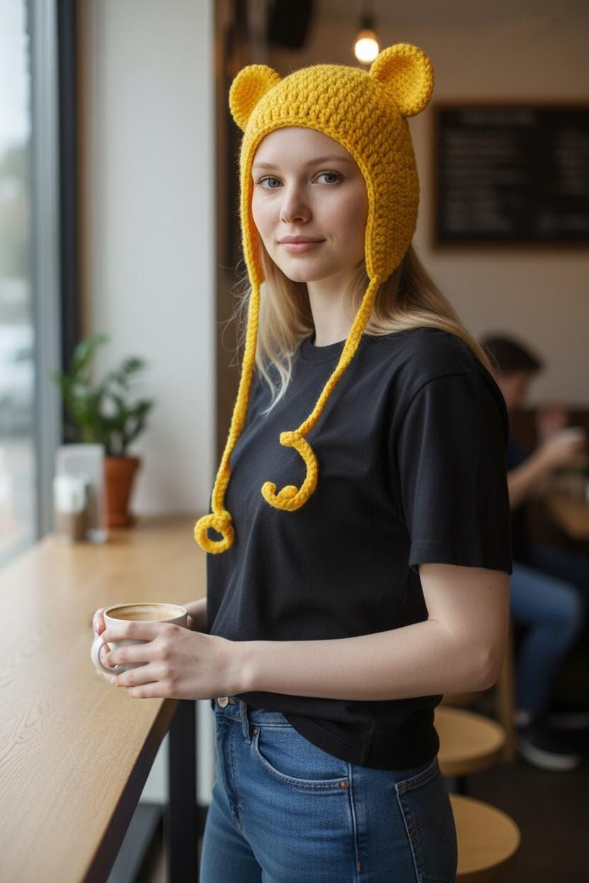 Thumbnail: Bear Ears Crocheted Bonnet with Ties: Custom Colours