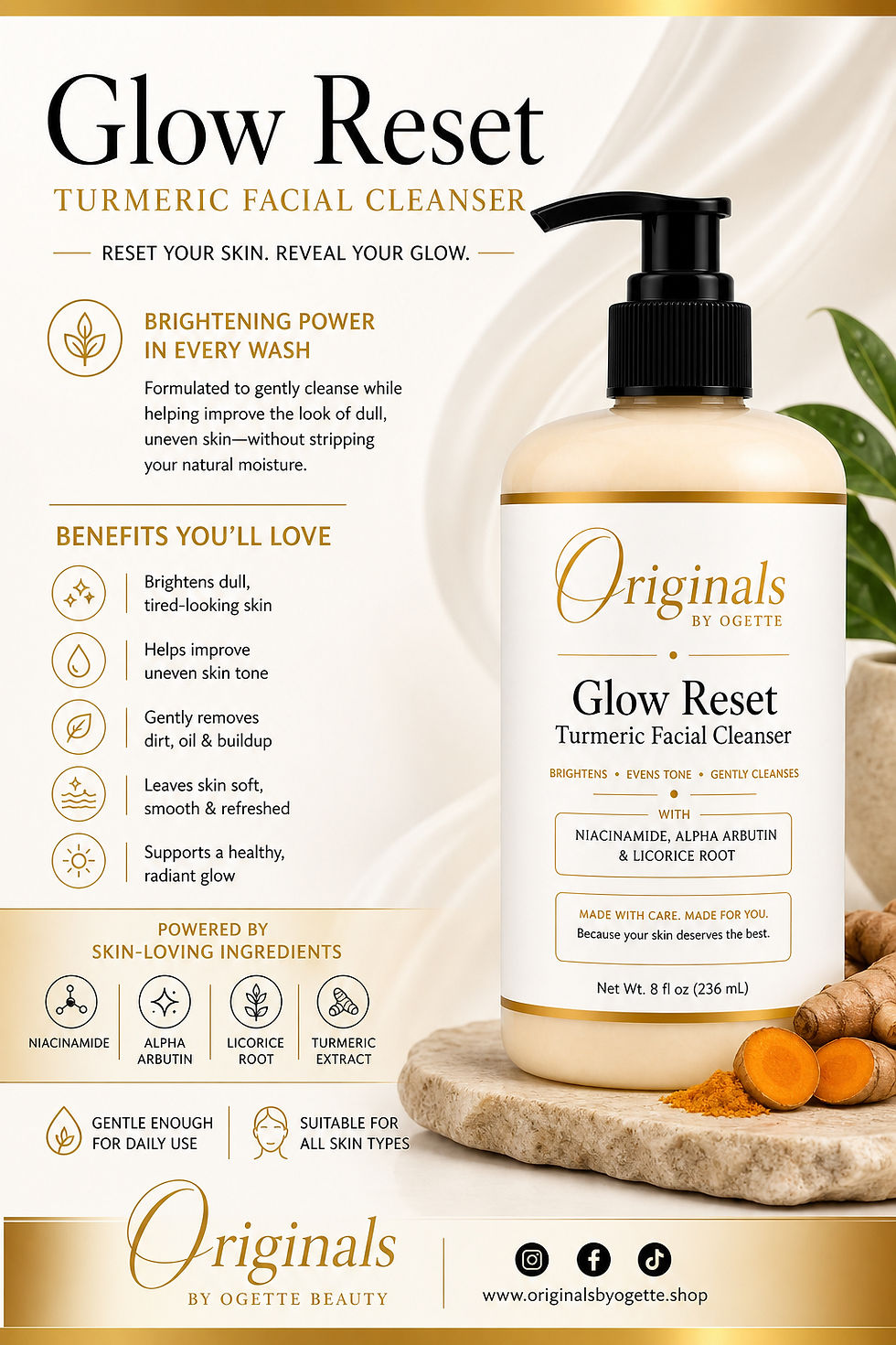 Glow Reset Turmeric Facial Cleanser by Originals by Ogette for brighter, refreshed-looking skin.