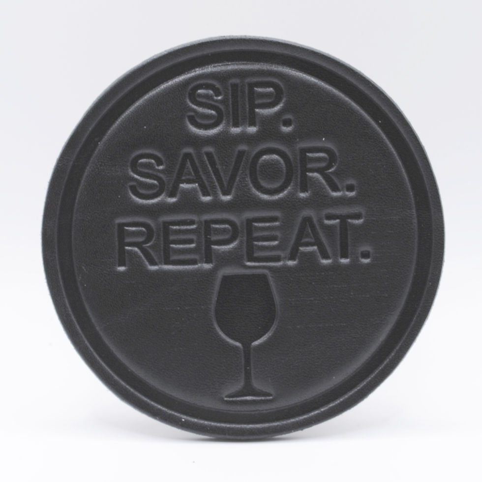 Thumbnail: Sip. Savor. Repeat.  - Leather Coaster - Black - Made in Austin, TX - Twisted Moitf
