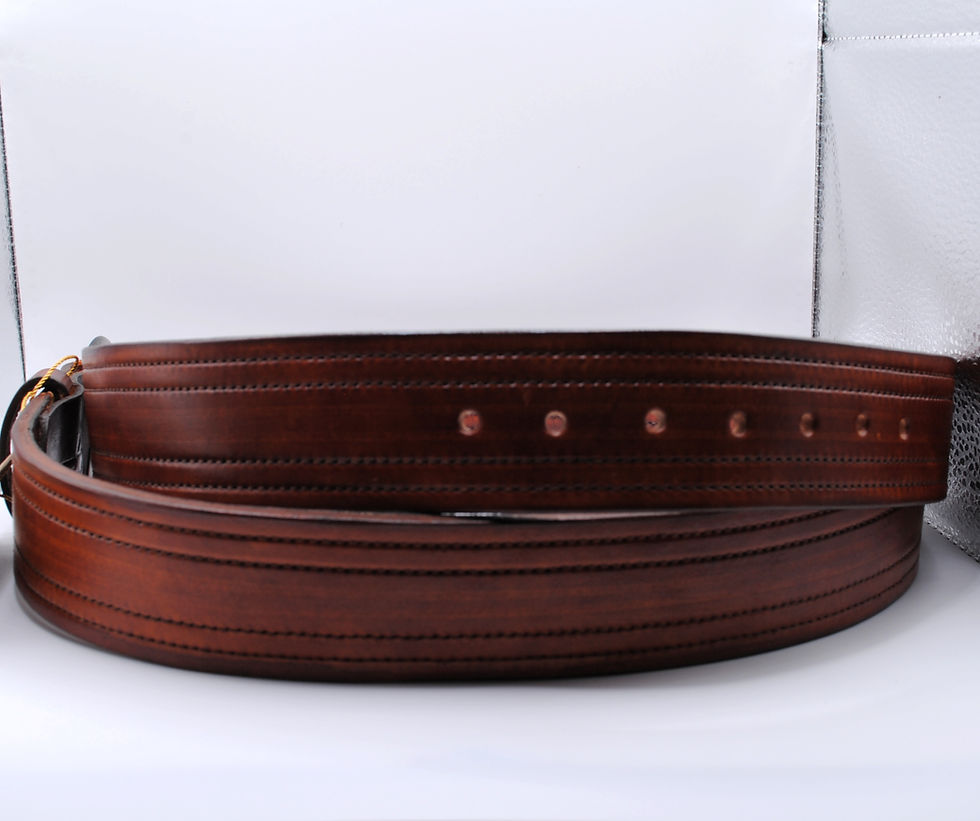 Double Stitched Leather Belt - Brown