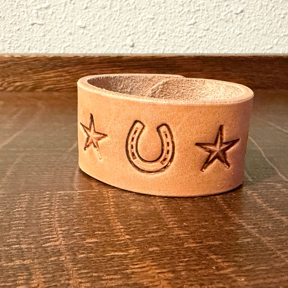 Americana Lucky Stamped Leather Cuff-Natural Veg Tan