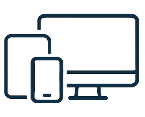 Grafisk illustration af smartphone, tablet og computer, der symboliserer responsive hjemme
