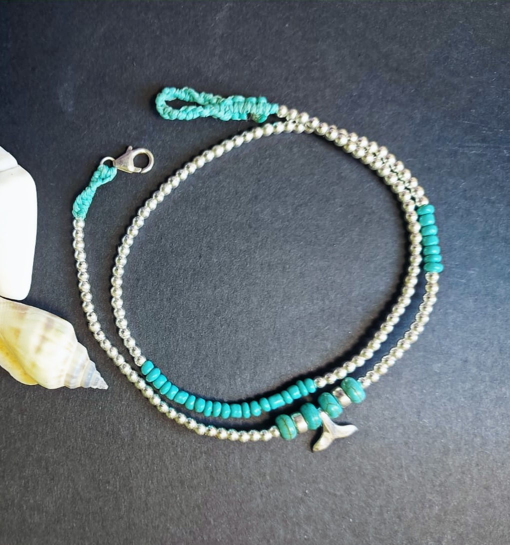 צמיד רגל כפול עם תליון סנפיר