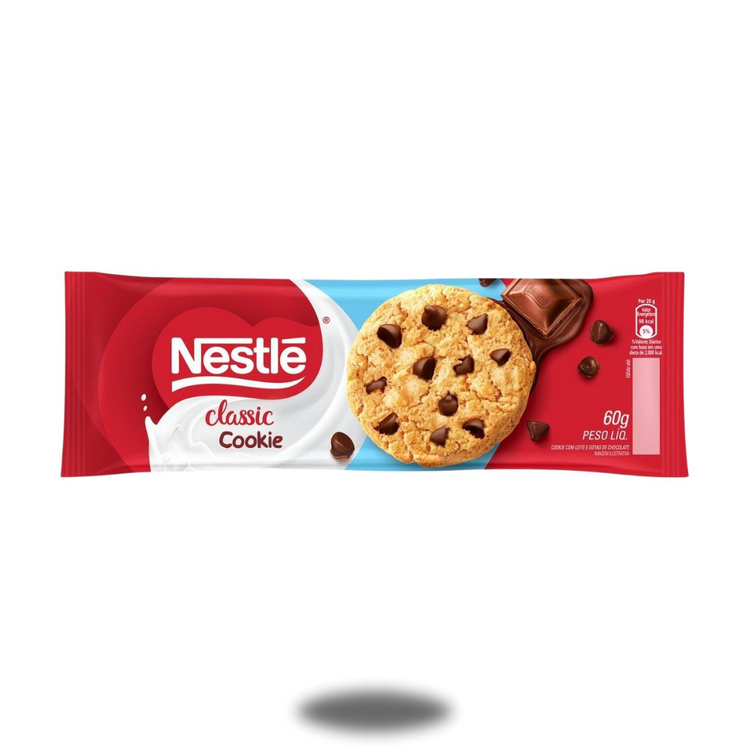 Frente da embalagem vermelha do cookies classic sabor baunilha da nestle 60g