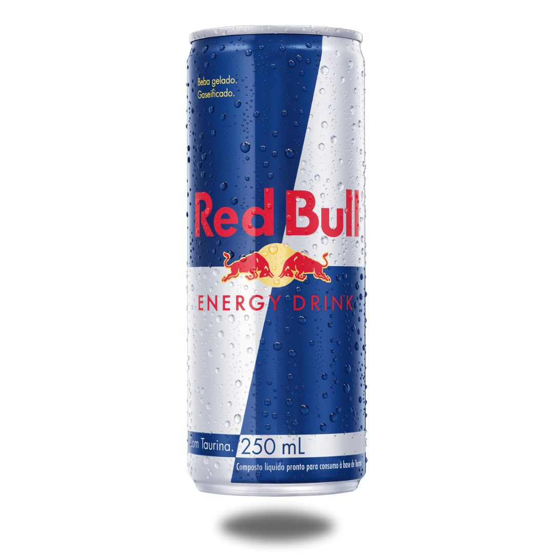 Frente da lata de energetico red bull sabor tradicional 250ml