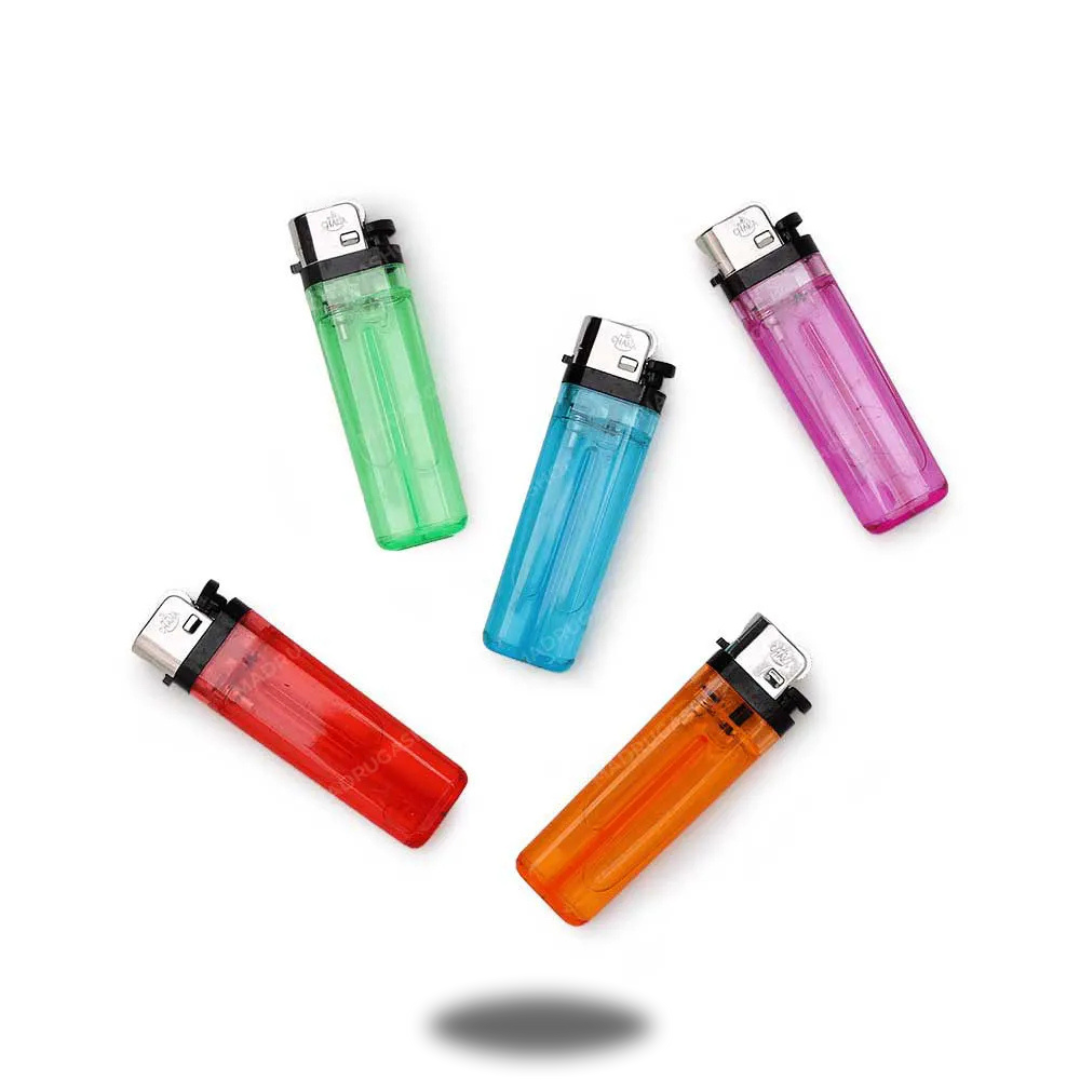 5 cores de isqueiro chama, um verde, um vermelho, um azul, um rosa e um laranja