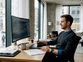 Architect using AutoCAD with drawing tablet