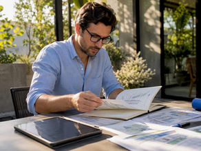 Architect working on AutoCAD data extraction at drafting table
