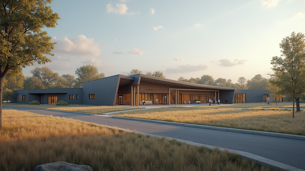 Wide angle view of a community center in Quebec