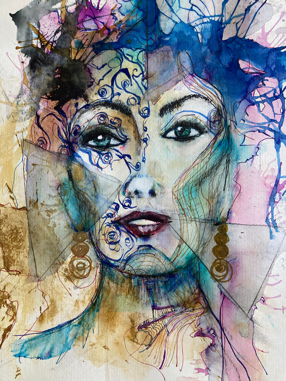 "Inky Flower 2" Mixed media on paper