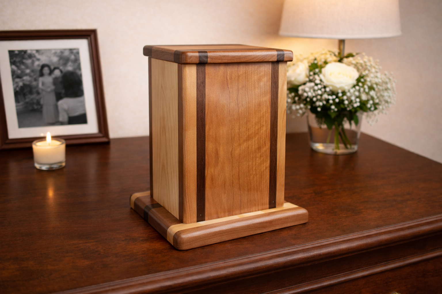 Striped Wood Memorial Urn