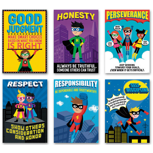 Superhero Character Education Posters - 13-3/8 in. x 19 in. - Set of 6