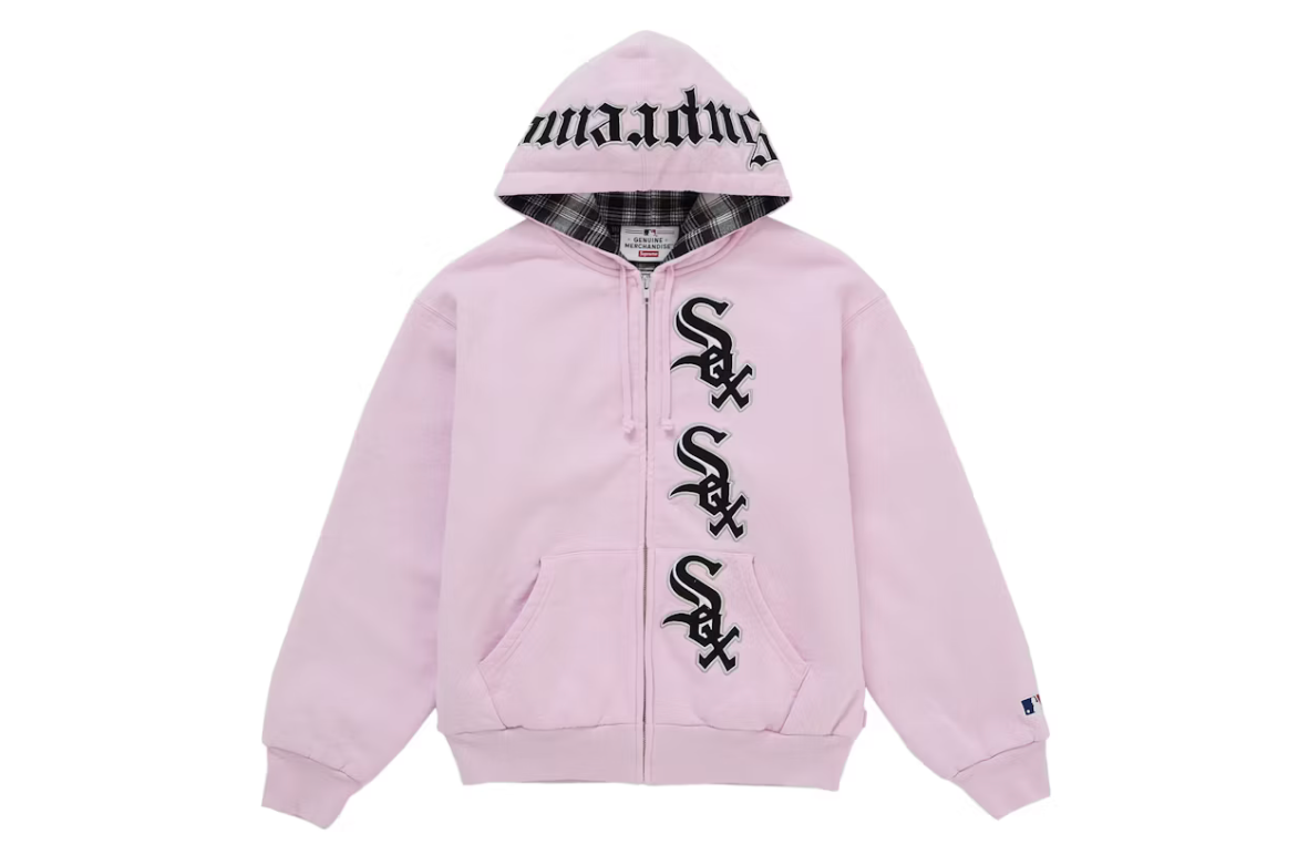Supreme Chicago White Sox Zip Up Hooded Sweatshirt Light Pink