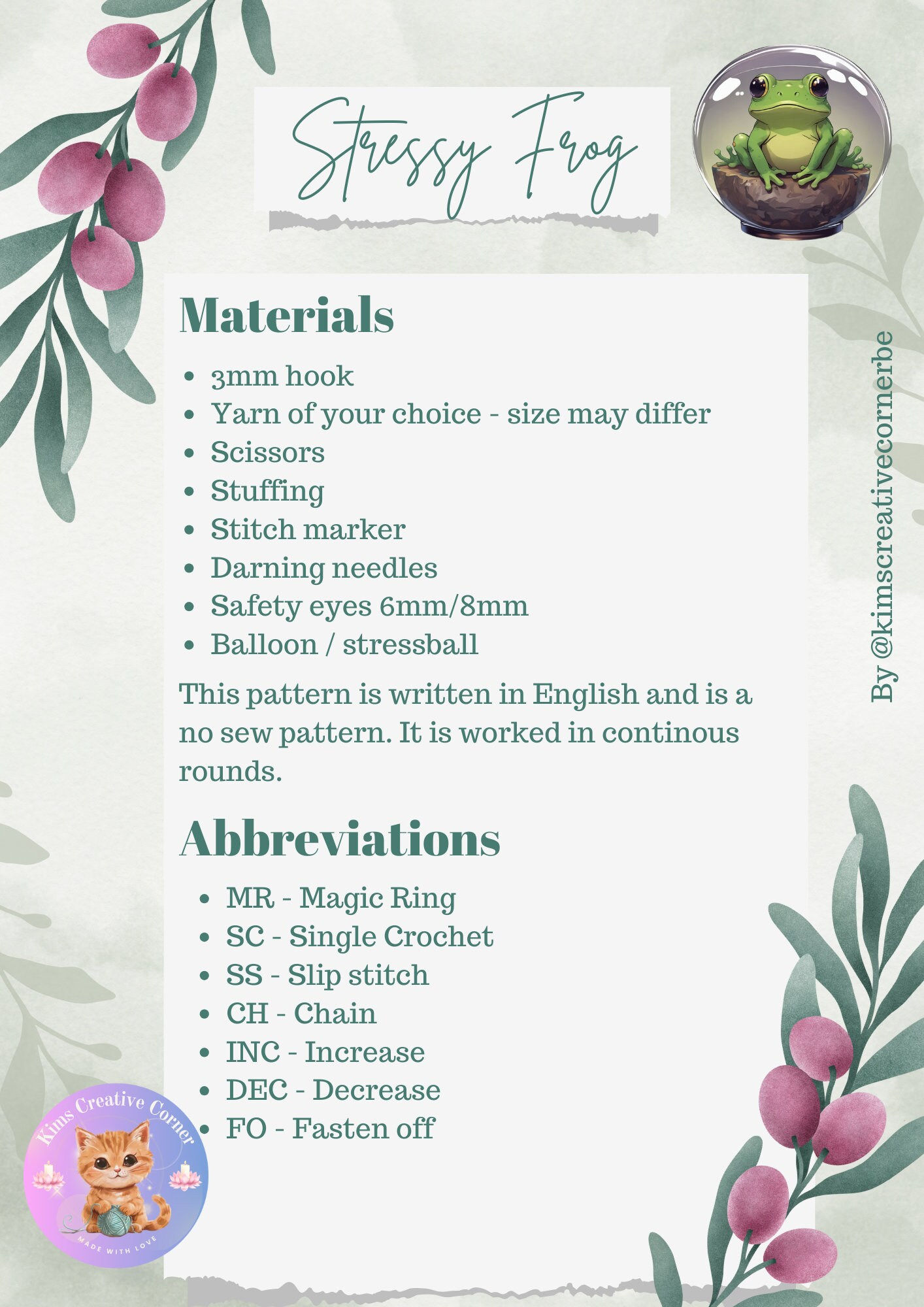 Frog Stresstoy - PDF Pattern