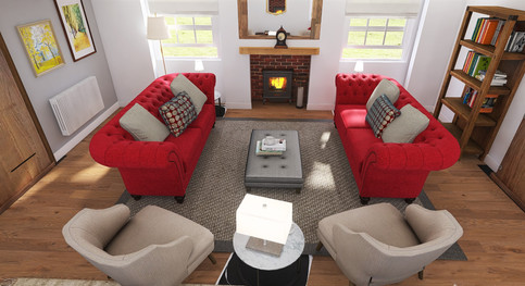 Red velvet chesterfields classic seating layout