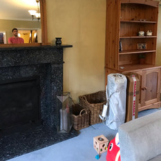 Black granite fireplace