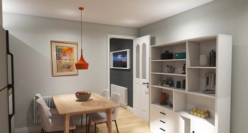 New kitchen layout including storage and lighting
