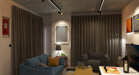 London flat, curtain wall at night