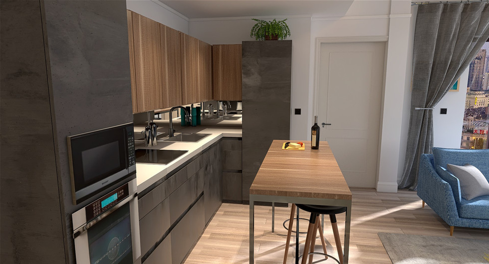 London flat Living, kitchen area